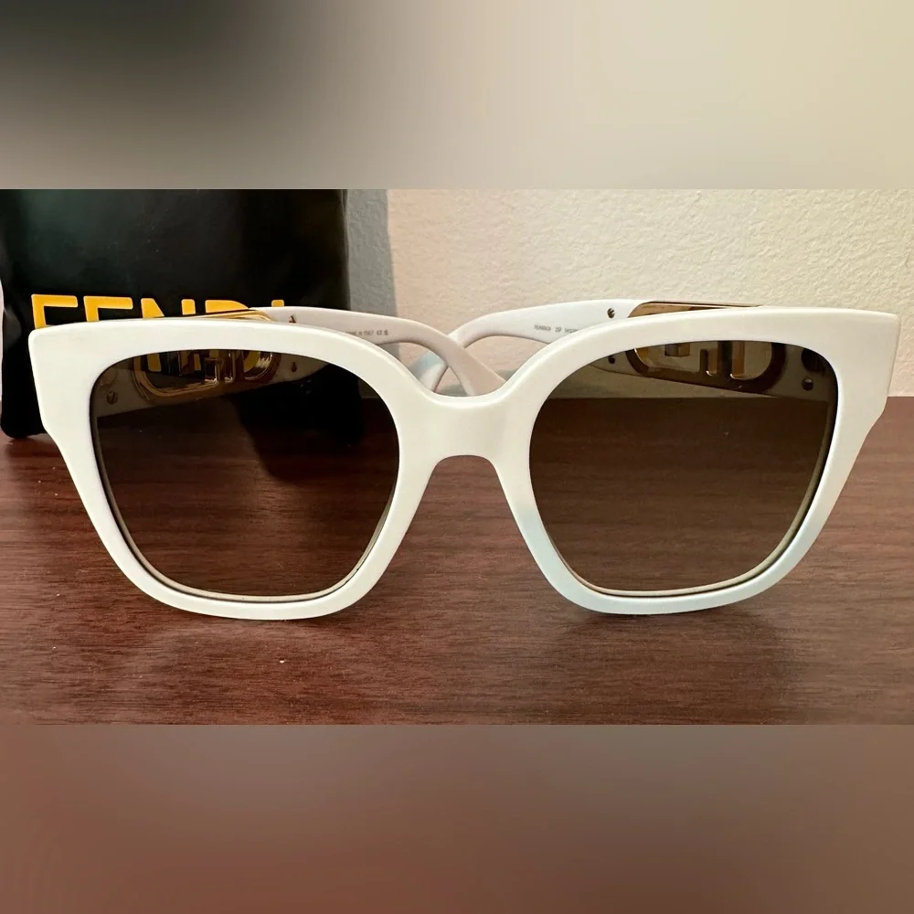 Authentic FENDI Square Acetate-frame Sunglasses in White - Like New